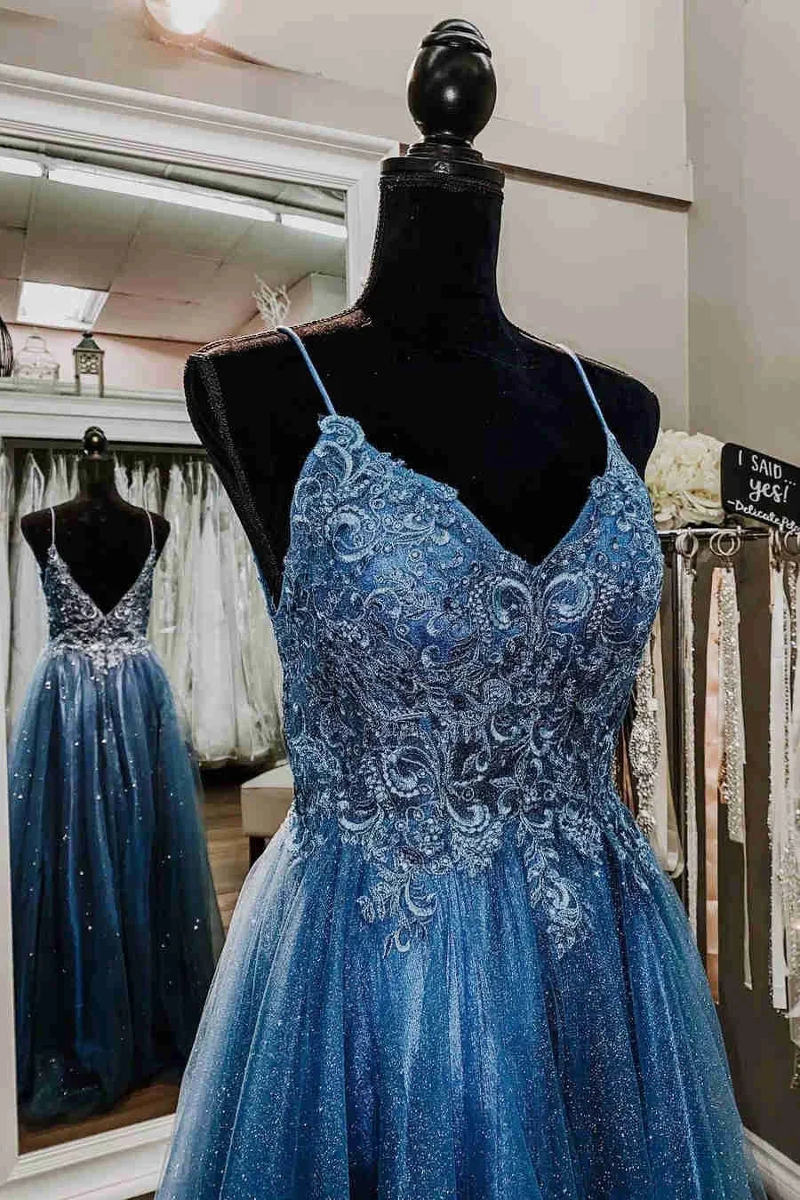Glitter Straps Beaded Blue Formal Prom Dress Chic Evening Dress Y1811 by simplepromdress