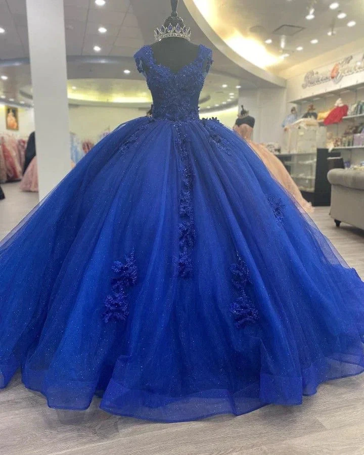 Royal Blue Appliques Tulle Ball Gown,Sweet 16 Dress,Princess Dress,Y2478 by simplepromdress