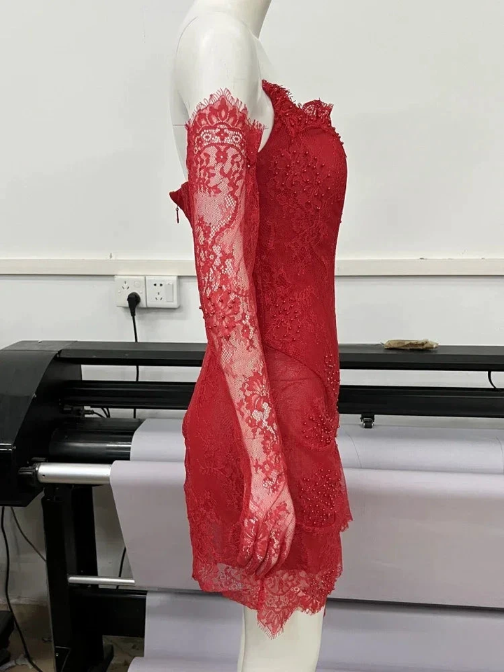 Red Lace Mini Homecoming Dress Red Party Gown Y7387 by simplepromdress