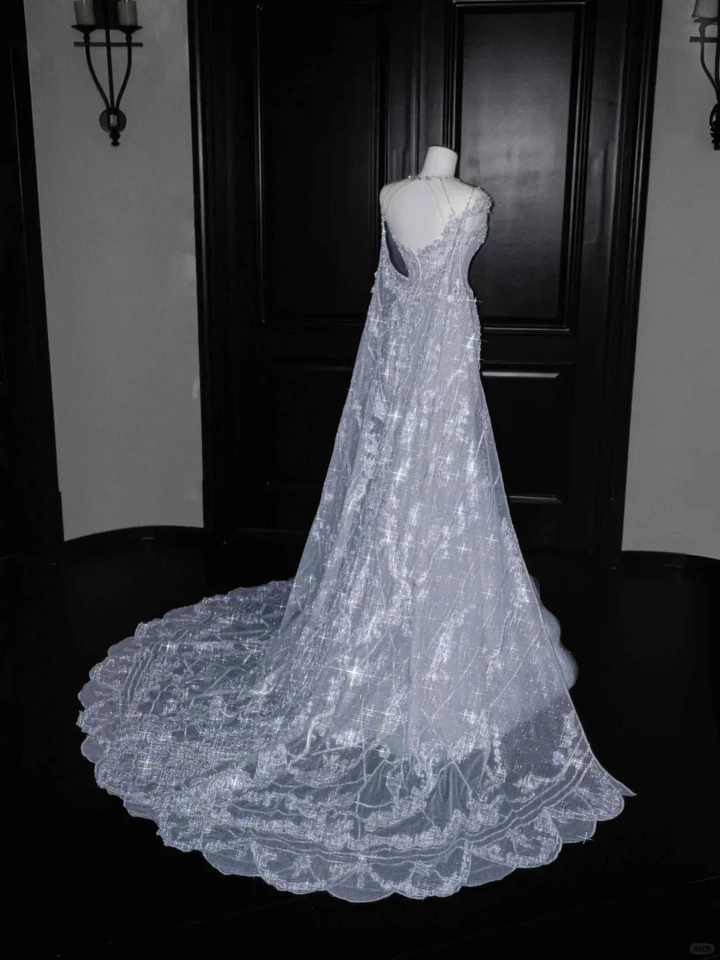 Classy Blue Tulle Beaded Mermaid Prom Dress,Formal Evening Dress Wedding Dress Y8655 by simplepromdress