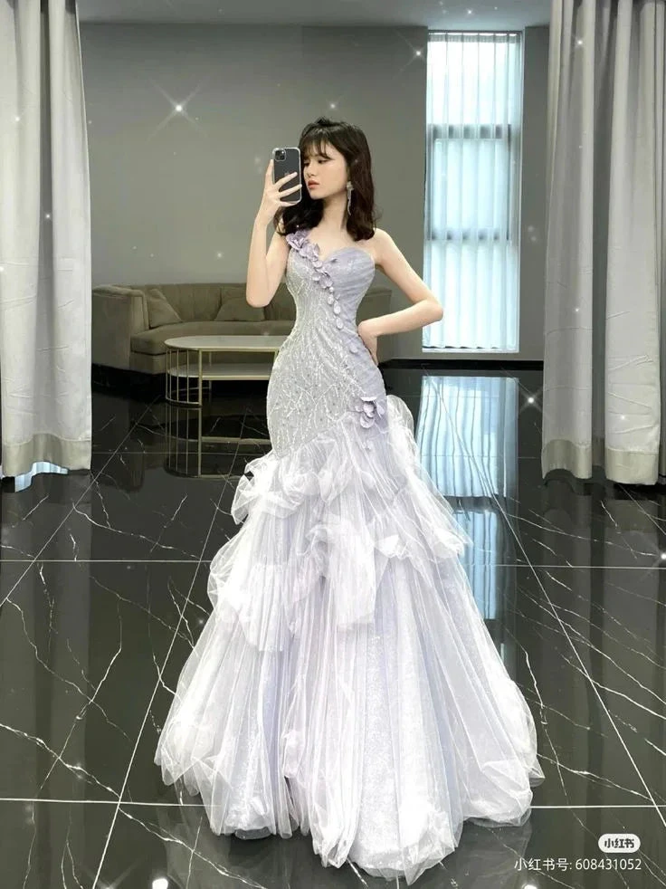 Charming Tulle Sequins Beaded Evening Dress Lilac Mermaid Prom Dress Y8224 by simplepromdress