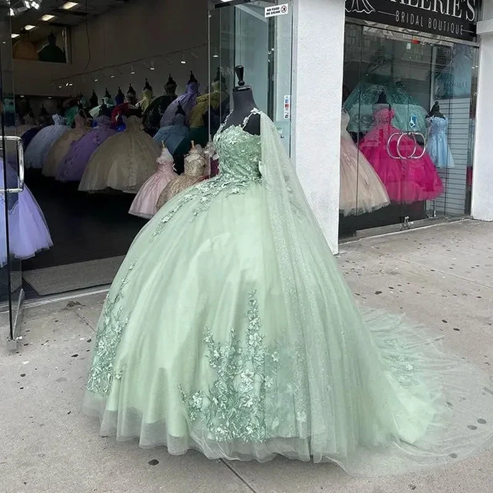 Mint Green Quinceanera Dresses 3D Flowers Ball Gown Pageant Party Sweet 15 Dress Y4481 by simplepromdress