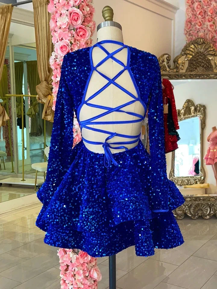 Royal Blue Sequins Homecoming Dress Backless Homecoming Dress Y2152 by simplepromdress