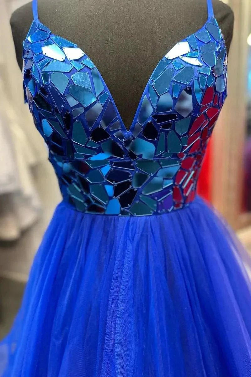 Brandi | A-line V-Neck Mirror-Cut Sequins Ruffle Layers Long Prom Dress by KissProm