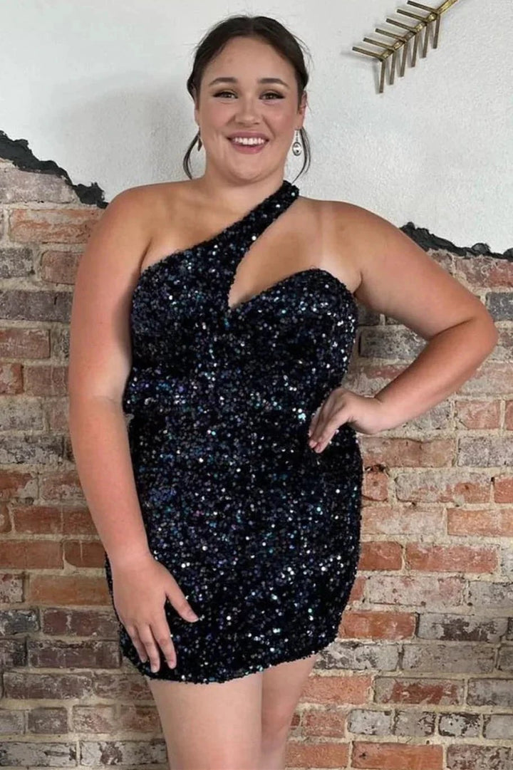 Sheath Asymmetrical One Shoulder Sequins Homecoming Dress by KissProm