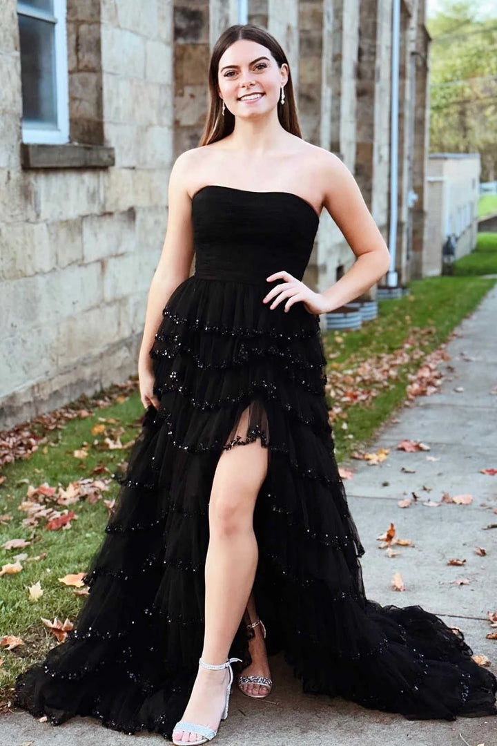 Braelyn | Light Blue Strapless Layered Tulle Prom Dress with Sequins by KissProm