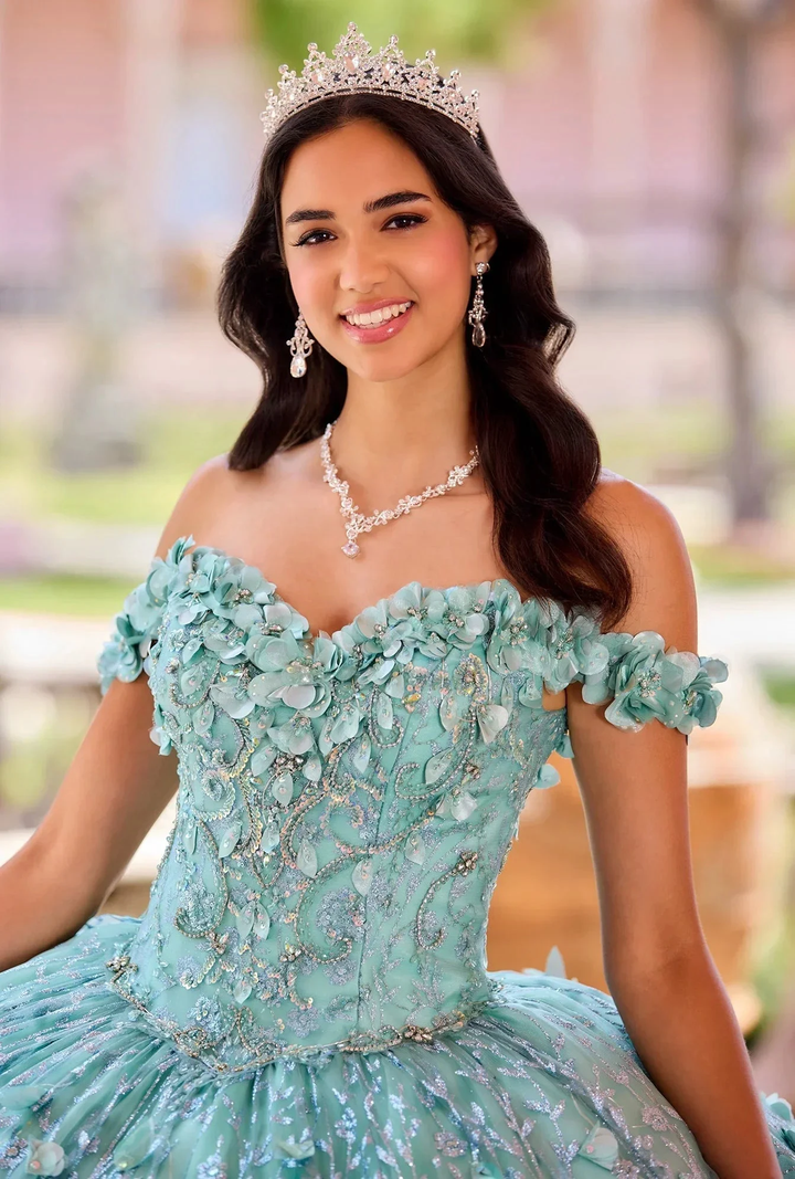 Emerald Green Hand Beaded Flower Ball Gown Quinceanera Dress Off Shoulder Sweetheart Gown Y293 by simplepromdress