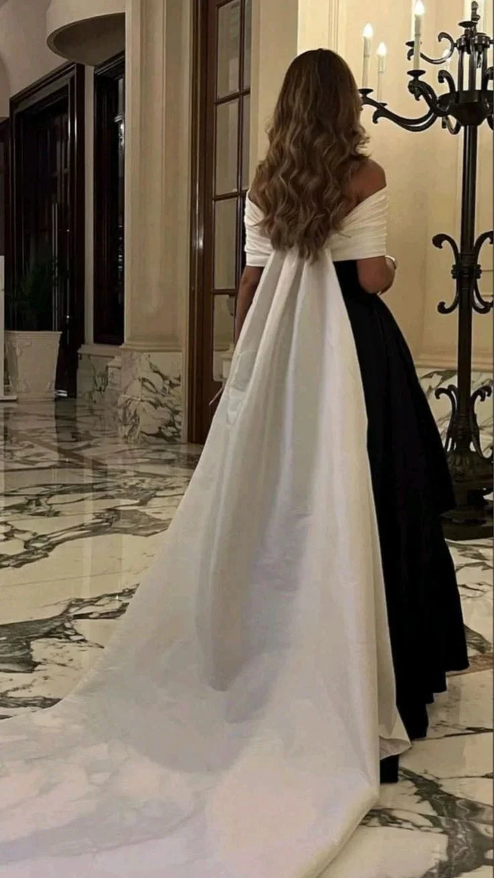 Luxury Black And White Satin Prom Dresses With Removable Tail Custom Made Cocktail Party Evening Dress Y5025 by simplepromdress