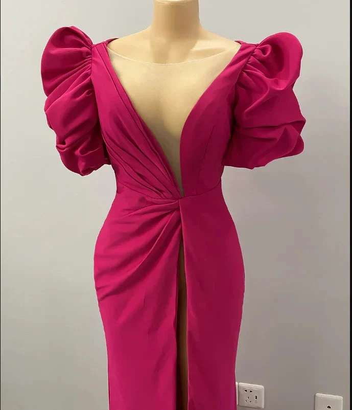 High Split Mermaid Long Evening Dress Hot Pink African Party Dress Y1900 by simplepromdress