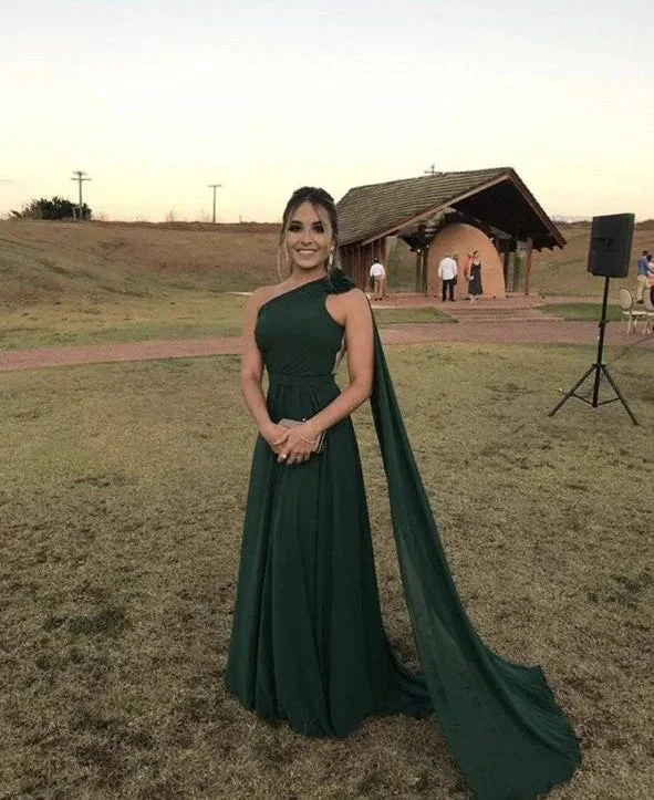 Green Chiffon One Shoulder Evening Dress Y5774 by simplepromdress