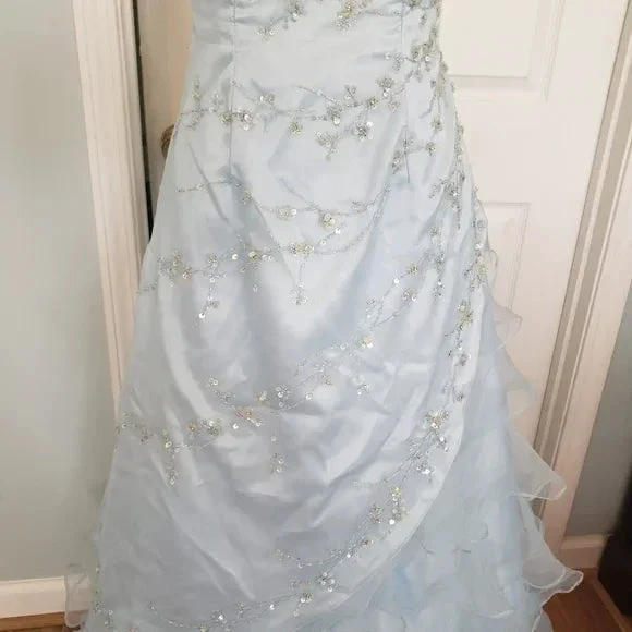 Elegant Ice Blue Sequins Beaded Ball Gown,Tulle Layered A Line Prom Dress Y7931 by simplepromdress