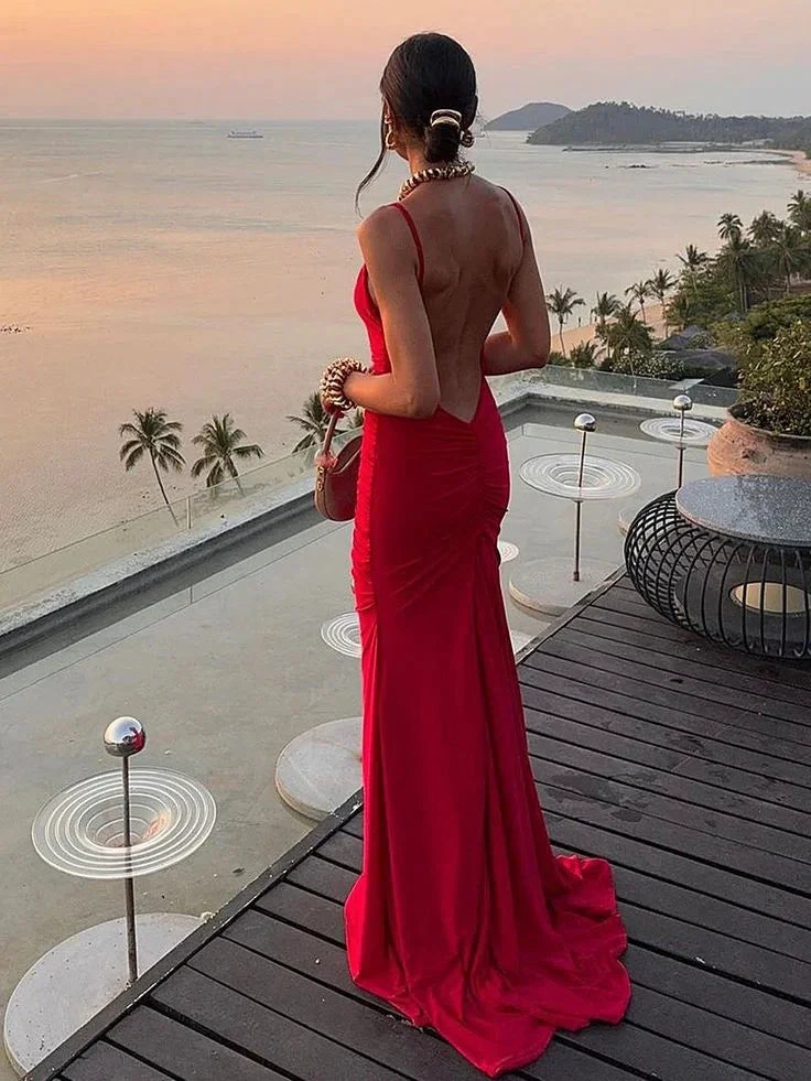Sexy Backless Red Mermaid Evening Dress Long Prom Dress Y7865 by simplepromdress