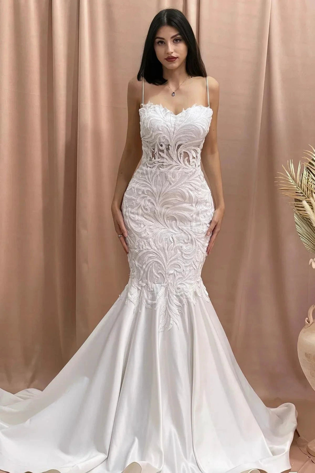 Fabulous Mermaid Sweetheart Sleeveless Appliques Tulle Satin Wedding Dresses by misshow.com