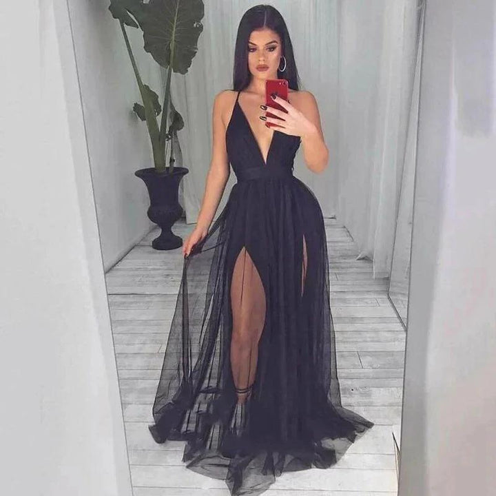 V Neck Sexy Backless Spaghetti Strap Slutty Prom Dresses SYP169 by vivymakudress