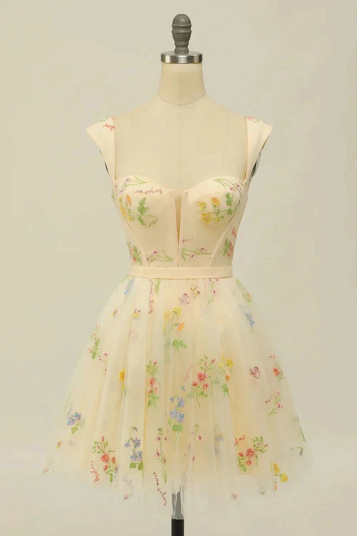 Floral Embroidery Sweetheart A-Line Homecoming Dress Short Party Dress PD472 by pgmdress