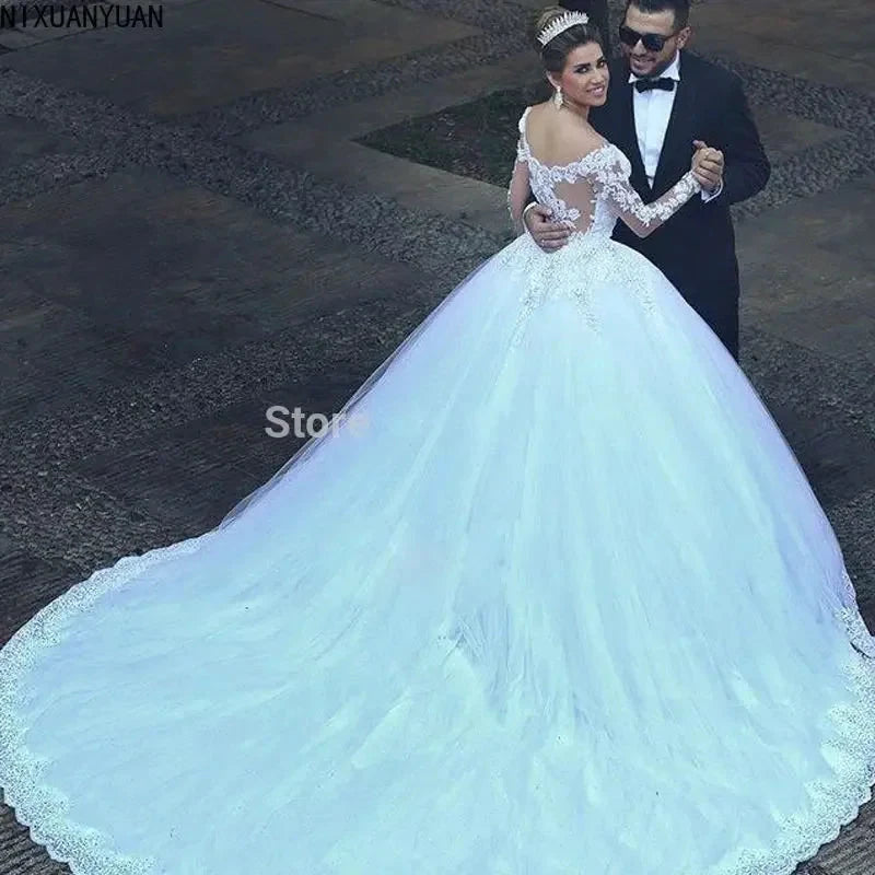 Formal Dresses Long Sleeve Wedding Dress Bridal Robe Ball Gown Special Occasion Dresses Bride Women Princess Trend Fairy by payinti