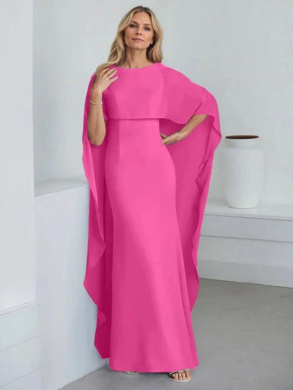 Sheath Scoop Floor-Length Chiffon Mother of the Bride Dress With Cascading Ruffles by Dreamylily