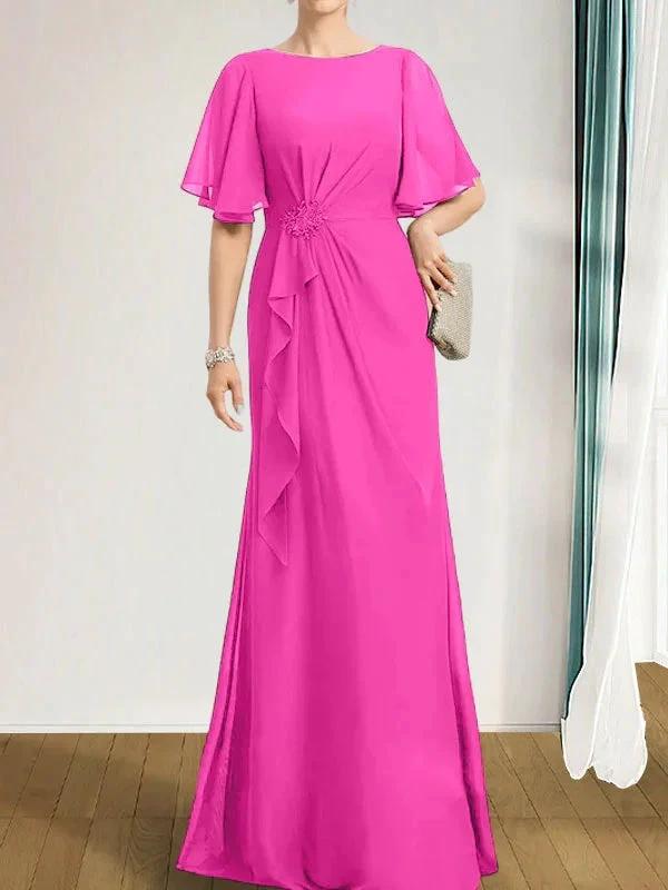 A-line Scoop Floor-Length Chiffon Mother of the Bride Dress With Cascading Ruffles Beading Sequins by Dreamylily