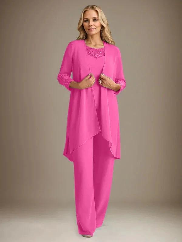 Chiffon Scoop Long Sleeves Mother Of The Bride Pantsuits With Jacket by Dreamylily