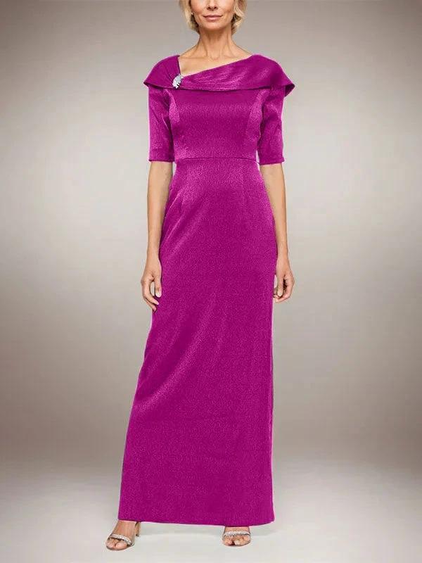 Long Shimmer Column Dress with Foldover Cuff L-Neckline and Elbow Sleeves by Dreamylily