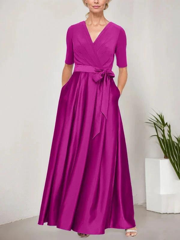 Surplice Neckline Ballgown with Full Satin Skirt &amp; Jersey Bodice by Dreamylily
