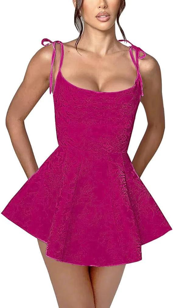 A-line Short Homecoming Dress Spaghetti Straps Satin Sleeveless Party Dress Jacquard Party Dresses by Biztunnel