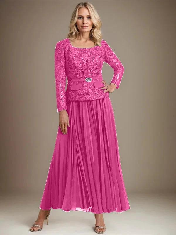 A-line Square Ankle-Length Chiffon Mother of the Bride Dress With Pleated by Dreamylily