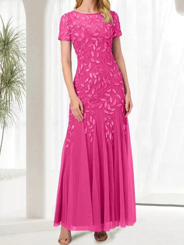 Blue Mermaid Round Neck Long Mother of the Bride Dress With Beadings by Dreamylily