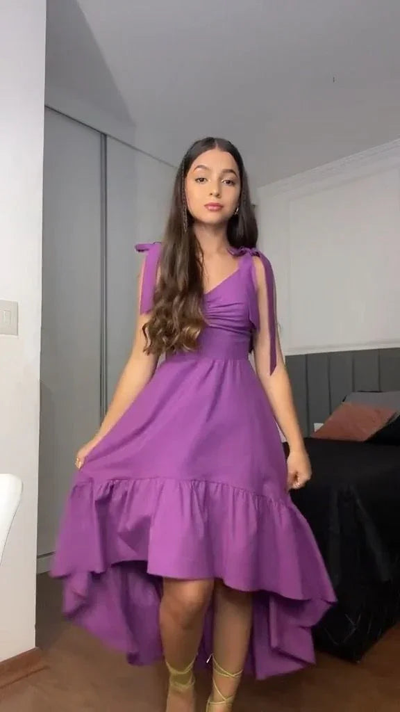 Cute V Neck A Line Ruffle Purple Prom Evening Dress Y8186 by simplepromdress