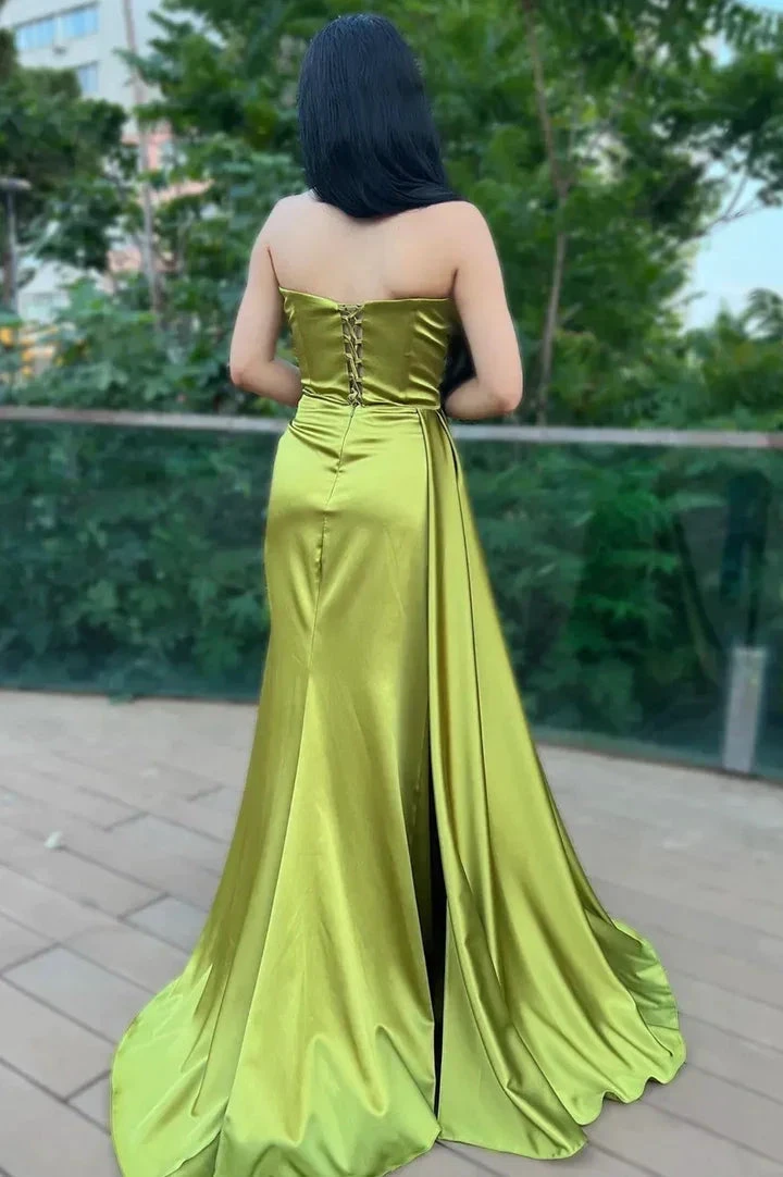 Green satin long prom dress mermaid evening dress Y242 by simplepromdress