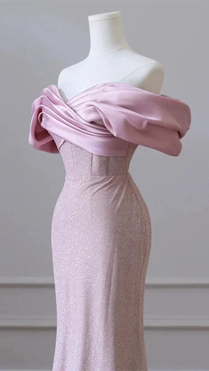Flesh Pink Sequin Evening Gown Elegant Women&