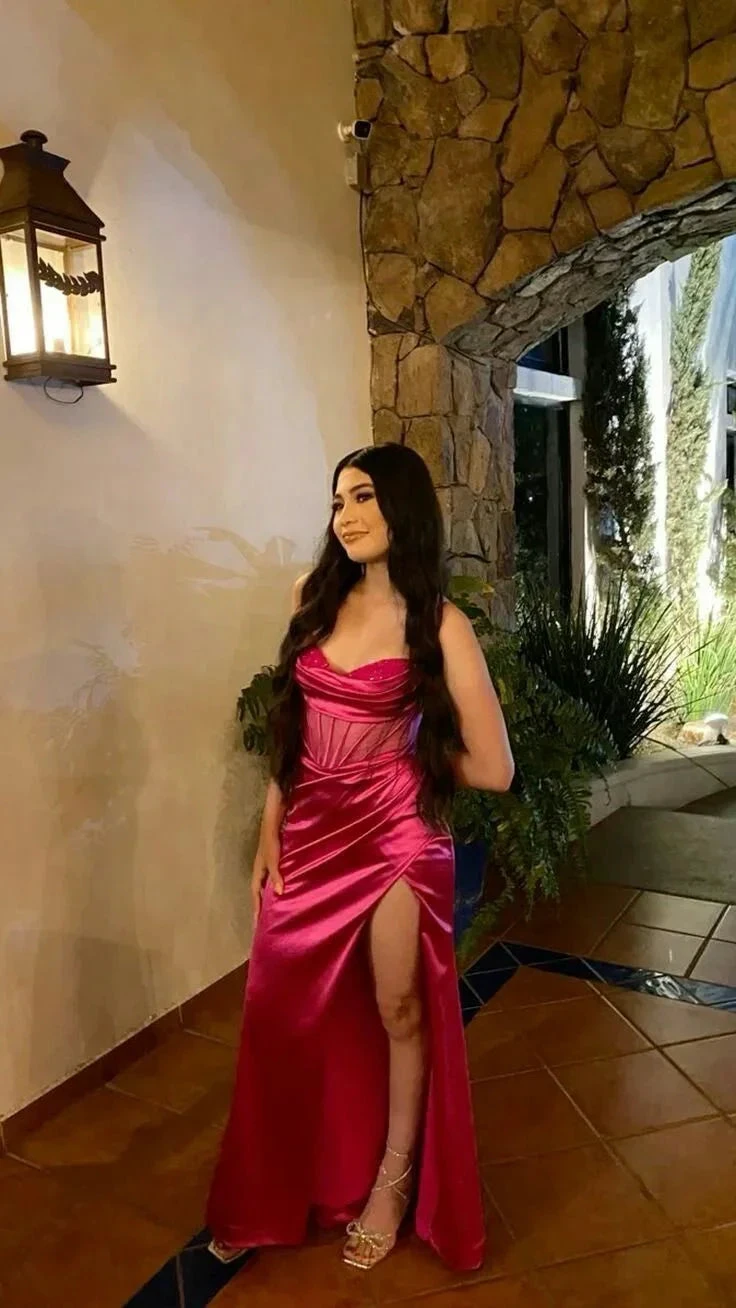Charming Satin Mermaid Beaded Long Party Dress Slit Birthday Evening Dress Y7718 by simplepromdress