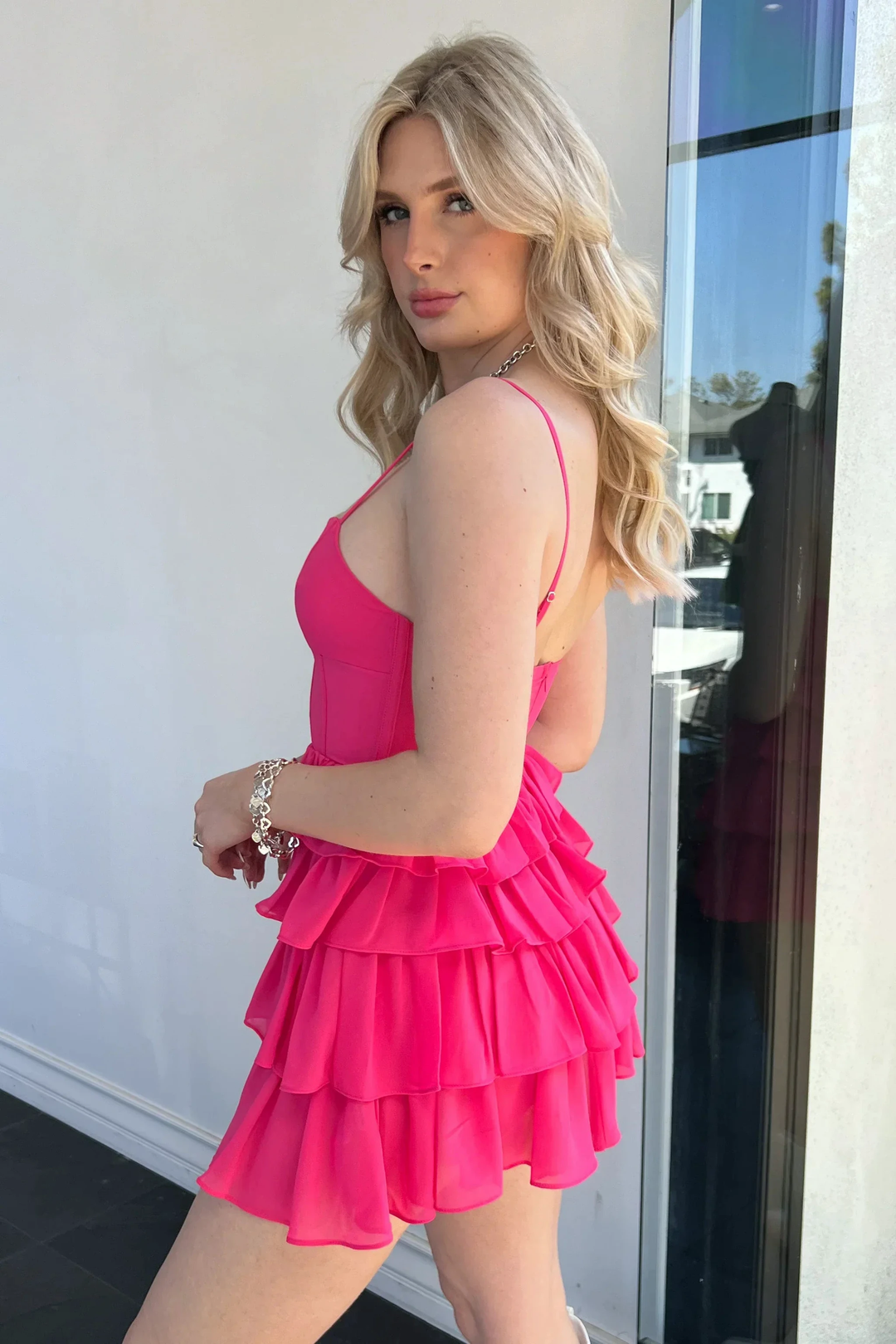 A-line Spaghetti Straps Homecoming Dress Lovely Hot Pink Party Dress Y2287 by simplepromdress