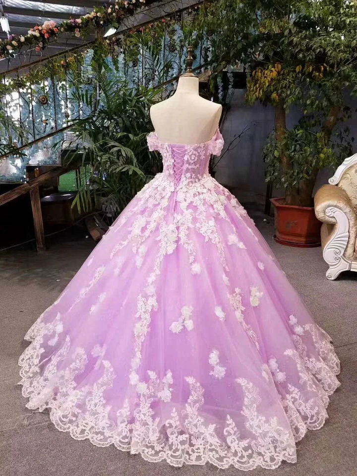 New Arrival Floral Wedding Dresses A-Line Floor Length Lace Up Off The Shoulder Ball Gown With Beads And Appliques Y1090 by simplepromdress