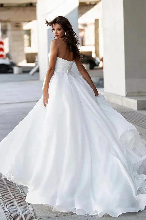 Glamorous Off-Shoulder Sweetheart Pearls Modest Wedding Dress WD668 by pgmdress