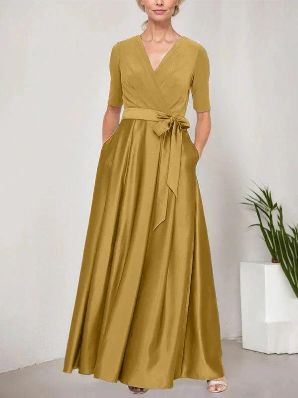 Surplice Neckline Ballgown with Full Satin Skirt &amp; Jersey Bodice by Dreamylily