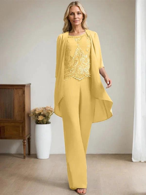 Separates Jumpsuit/Pantsuit Scoop Floor-Length Chiffon Lace Mother of the Bride Dress With Beading Sequins by Dreamylily