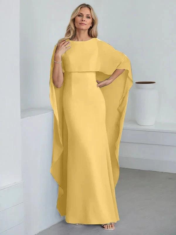 Sheath Scoop Floor-Length Chiffon Mother of the Bride Dress With Cascading Ruffles by Dreamylily