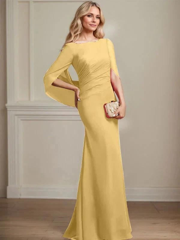 Trumpet/Mermaid Boat Neck Floor-Length Chiffon Mother of the Bride Dress With Pleated by Dreamylily