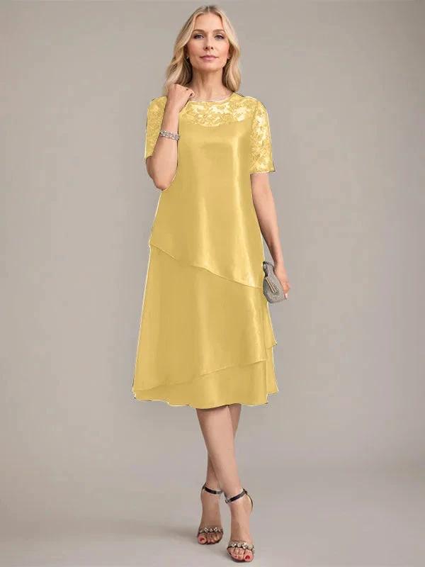 A-Line Scoop Knee-Length Mother of the Bride Dress With Applique &amp; Sequins by Dreamylily