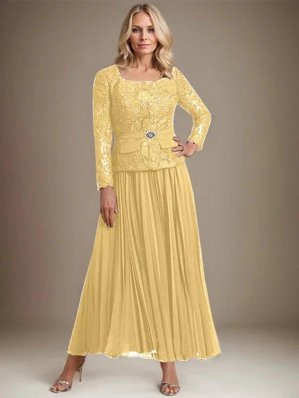 A-line Square Ankle-Length Chiffon Mother of the Bride Dress With Pleated by Dreamylily