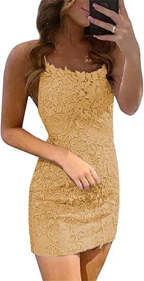 Short Column Blue Lace Spaghetti Straps Sleeveless Prom Dresses by misshow.com