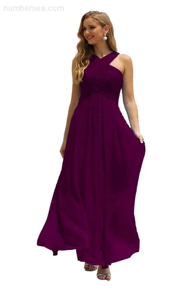 Numbersea Women Halter Chiffon Bridesmaid Dress A-line Long Formal Prom Gown SEA28015 by numbersea