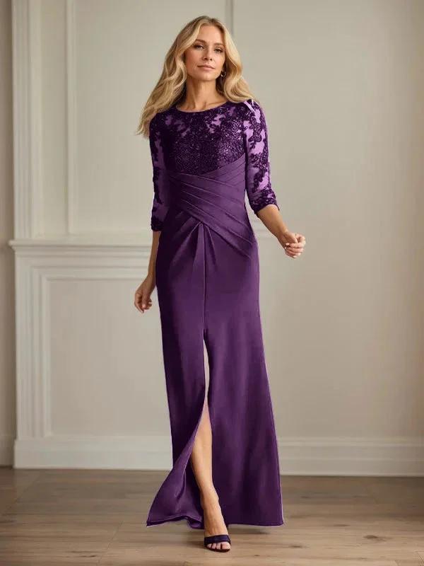 Plum Sheath Lace Stretch Crepe Mother of the Bride Dress by Dreamylily