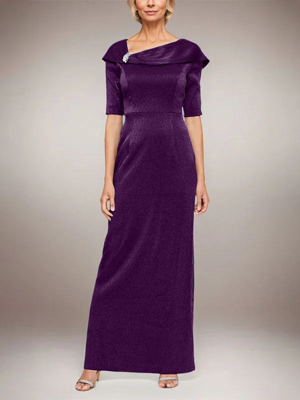 Long Shimmer Column Dress with Foldover Cuff L-Neckline and Elbow Sleeves by Dreamylily