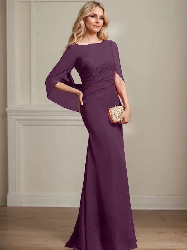 Trumpet/Mermaid Boat Neck Floor-Length Chiffon Mother of the Bride Dress With Pleated by Dreamylily