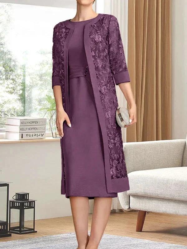 Sheath/Column Scoop Knee-Length Chiffon Mother of the Bride Dress With Pleated Sequins by Dreamylily