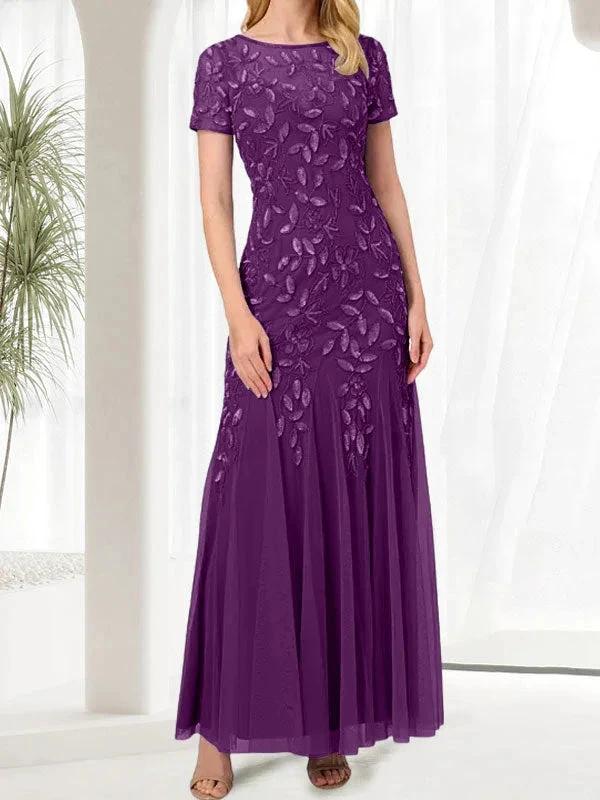 Blue Mermaid Round Neck Long Mother of the Bride Dress With Beadings by Dreamylily