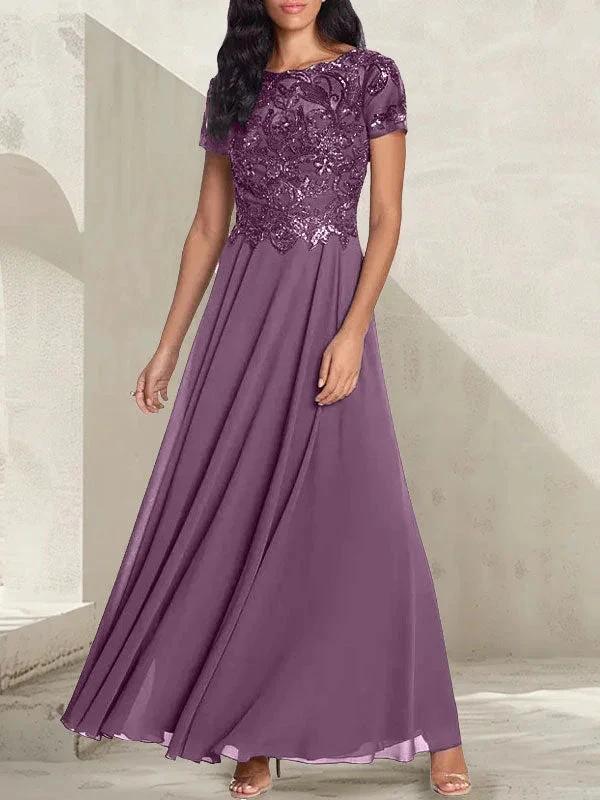 Charcoal Grey A-Line Scoop Long Mother of the Bride Dress With Beadings by Dreamylily
