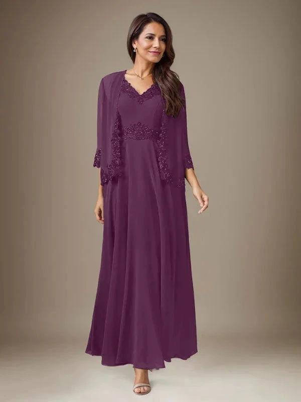 Plum A-Line Sequins Chiffon Dress by Dreamylily